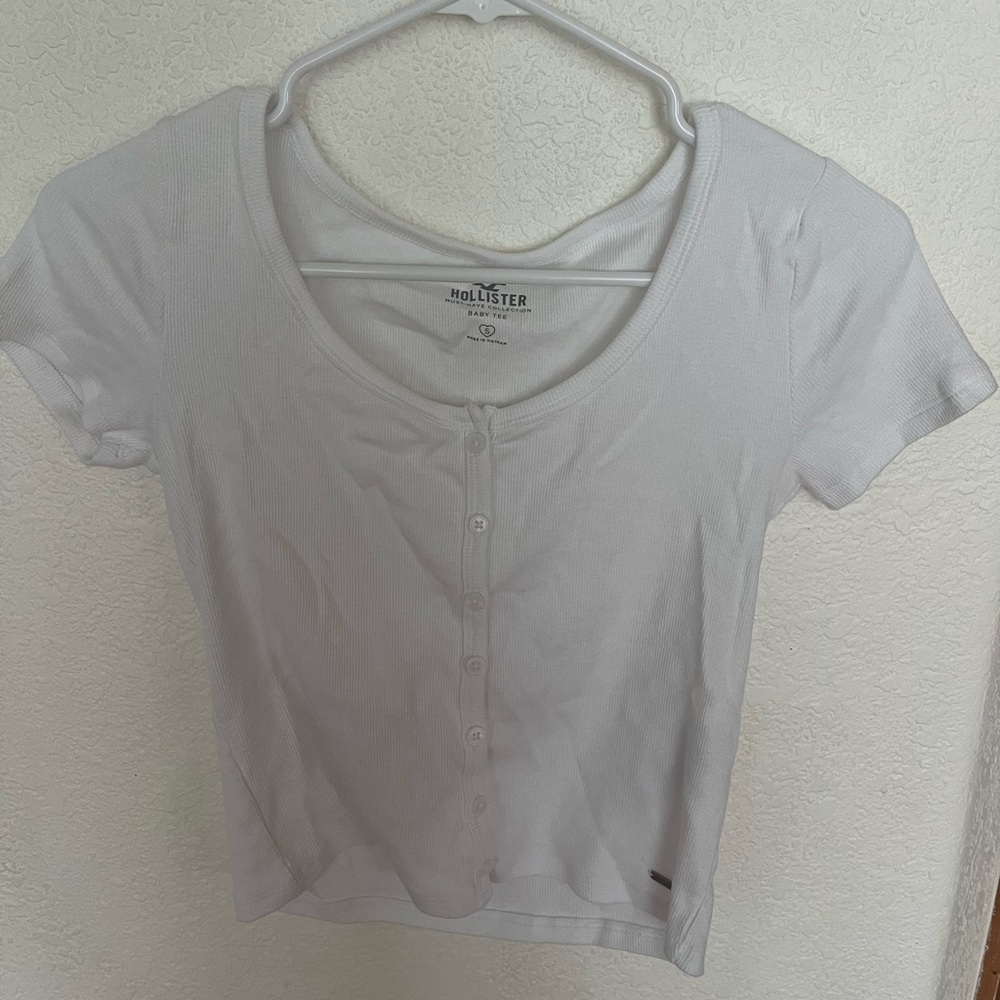 Hollister White Button Up Short Sleeve Shirt Size S